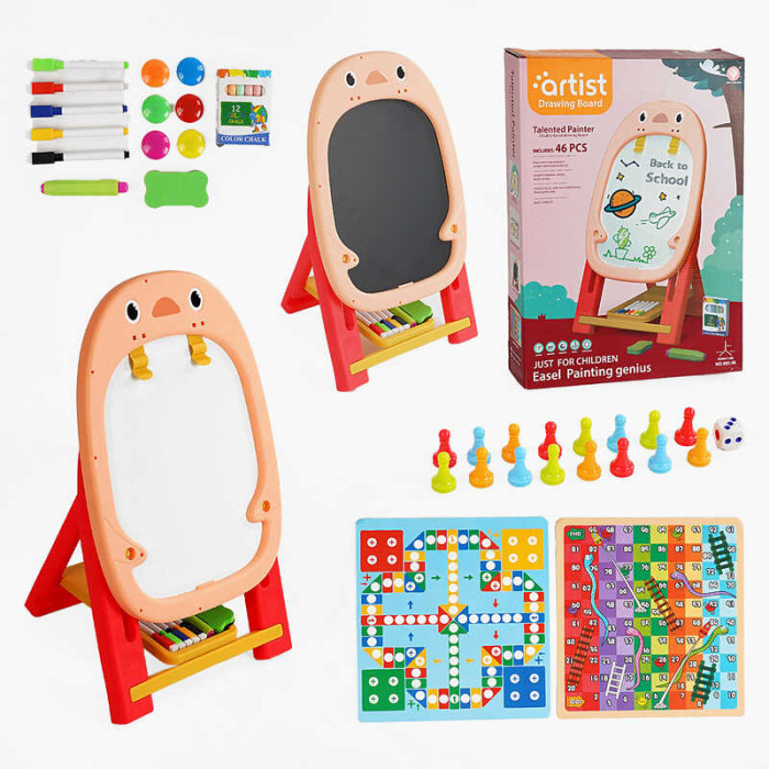 Мольберт 050-36 двостороння крейда маркери трафарет 2 настільні гри