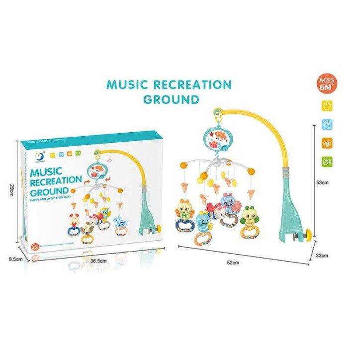 Карусель музична HL 2020-48 “Комашки” звук підсвічування регулювання звуку 5 брязкалець прорізувач