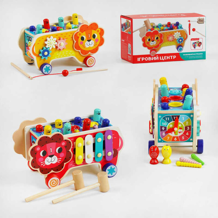 Ігровий центр 55202 4FUN Game Club Wood Лев ксилофон магнітна риболовля стукалка шестерні годинник 4FUN Game Club Wood