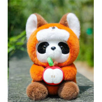 М`яка іграшка M 18550 Панда висота 34см сидяче положення знімний капюшон пластикові оченята тримає яблуко в лапках