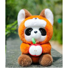 М`яка іграшка M 18550 Панда висота 34см сидяче положення знімний капюшон пластикові оченята тримає яблуко в лапках