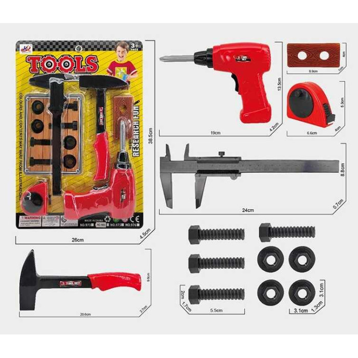 Набір інструментів 1053 дриль молоток штангенциркуль рулетка на листі
