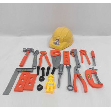 Набір інструментів 1399-15 каска фігурка ремонтувальника викрутка гайковий ключ плоскогубці молоток пила лінійка в сітці