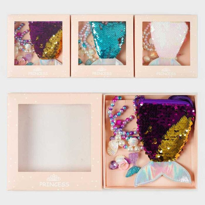 Набір прикрас C 63933 3 види сумочка-гаманець каблучка намисто кліпси браслет