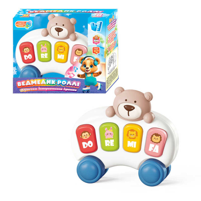 Піаніно Ведмедик Роллі 10799 WToys ОЗВУЧУВАННЯ УКРАЇНСЬКОЮ МОВОЮ назви тварин та цікаві факти 8 пісень 8 казок підсвічування клавіші WToys