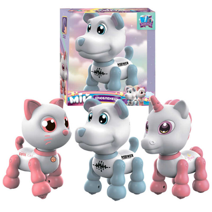 Интерактивная игрушка Мой любимец 40986 WToys 3 вида ОЗВУЧИВАНИЕ НА УКРАИНСКОМ ЯЗЫКЕ сенсорный датчик подсветка песни и фразы ходит в коробке ВЫДАЕТСЯ МИКС ВИДОВ WToys