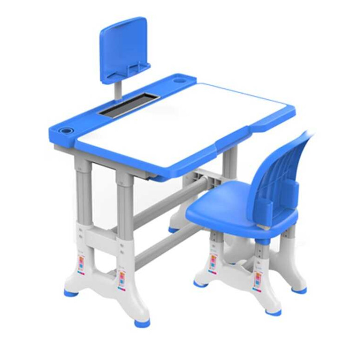 Парта дитяча зі стільчиком L-70106 колір синій регульована висота та нахил з лампою в коробці