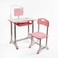 Парта дитяча зі стільчиком J-30822 колір рожевий регульована висота та нахил з лампою в коробці