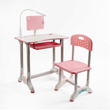 Парта дитяча зі стільчиком J-30822 колір рожевий регульована висота та нахил з лампою в коробці