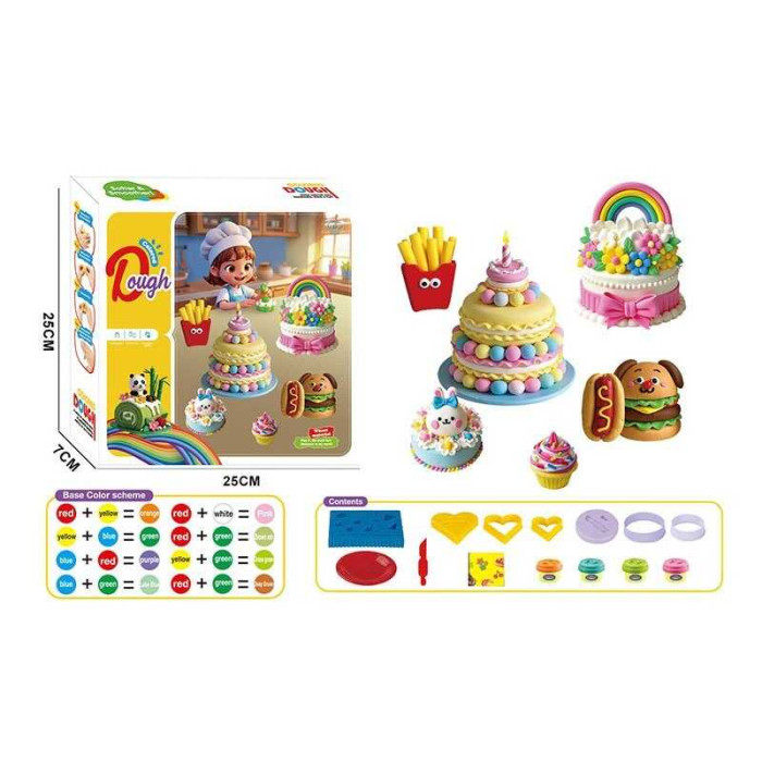 Тісто для ліплення 9030 тісто у 4х кольорах тарілочка ніж фігурні форми в коробці