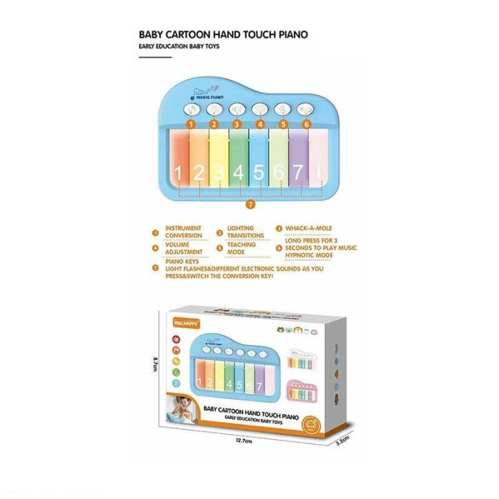 Піаніно YK 7018 A сенсорні клавіші підсвічування кілька режимів музичні інструменти 8 клавіш мелодії гра на швидкість реакції режим навчання регуляція гучності в коробці Код товару: 7018