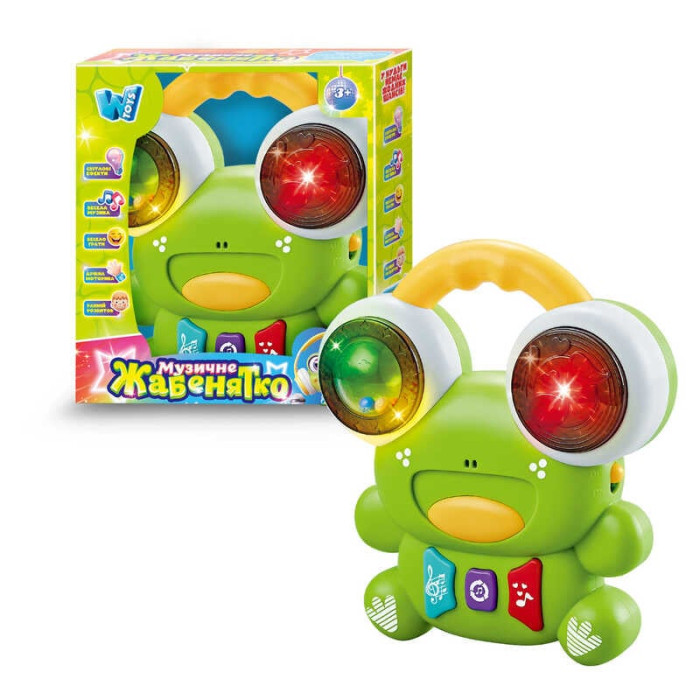 Музичне жабенятко 61653 WToys ОЗВУЧУВАННЯ УКРАЇНСЬКОЮ МОВОЮ 10 пісень 10 казок 10 скоромовок підсвічування барабан брязкальце WToys