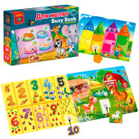 Логічна книжка Бізі бук Для малят VT 1310-07 укр (9) Vladi Toys 6 сторінок 2 кільця 54 деталі гра з липучками в коробці