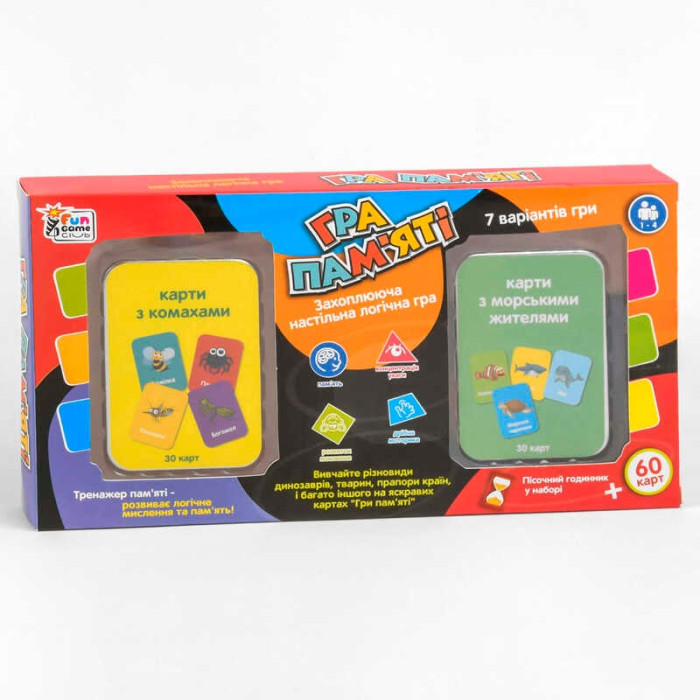 Карточная игра UKВ-В 0046-3 Игра памяти - С морьскими жителями и насекомыми 4FUN Game Club песочные часы на украинском языке 4FUN Game Club