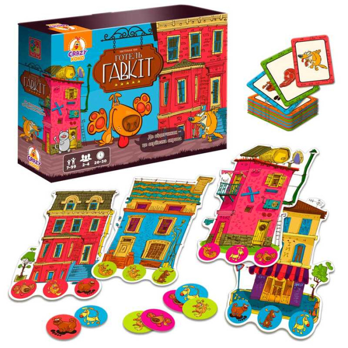 Настольная развлекательная игра Отель Гав-гав VT8055-43 Vladi Toys 4 отеля 24 жетона собак 100 карточек правила игры Vladi Toys