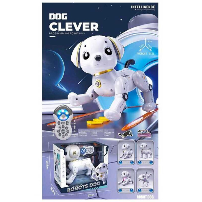 Дитяча Собачка на радіокеруванні з акумулятором 37V англ озвученням казками піснями підсвічуванням танцями сенсором на голові українська мова (799 D-7)
