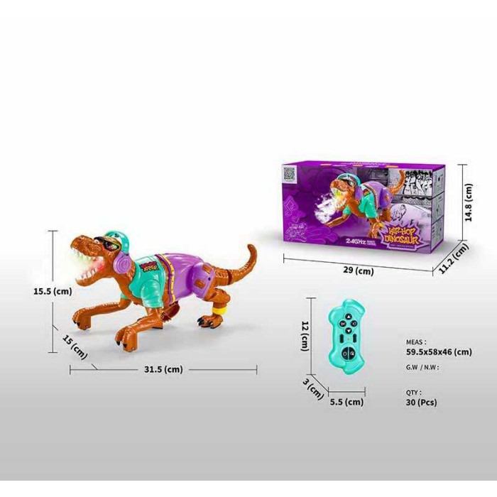 Динозавр на радіокеруванні 3731-1 AD на батарейках звук підсвічування мелодії пульт 24 Гц парогенератор бігає