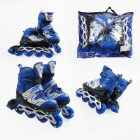 Ролики 15728-S розмір 29-33 колір – СИНІЙ колеса PU устілка 18-20 см ПЕРЕДНЄ КОЛЕСО СВІТЛО d – 65 см в сумці Best Roller