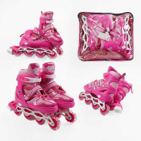 Ролики 92403-L розмір 39-43 колір – РОЖЕВИЙ колеса PVC устілка 25-27 см ПЕРЕДНЄ КОЛЕСО СВІТЛО d – 65 см в сумці Best Roller