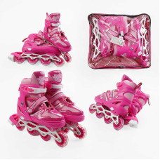 Ролики 92403-L розмір 39-43 колір – РОЖЕВИЙ колеса PVC устілка 25-27 см ПЕРЕДНЄ КОЛЕСО СВІТЛО d – 65 см в сумці Best Roller