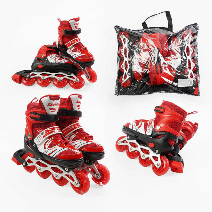 Ролики 54622-М размер 34-38 цвет – КРАСНЫЙ колеса PU стелька 21-24 см ПЕРЕДНЕЕ КОЛЕСО СВЕТ d – 65 см в сумке Best Roller