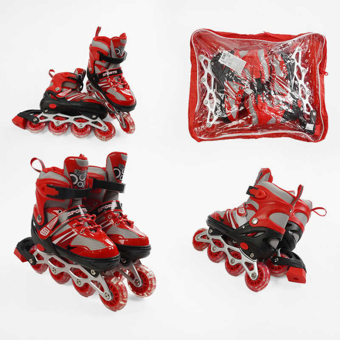 Ролики 73426-S розмір 29-33 колір – ЧЕРВОНИЙ колеса PVC устілка 17-20 см ПЕРЕДНЄ КОЛЕСО СВІТЛО d – 65 см в сумці Best Roller