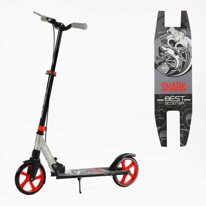 Самокат двухколесный Best Scooter SH-25048 SHARK с ручным тормозом зажим руля колеса PU - 20 см 1 амортизатор Best Scooter