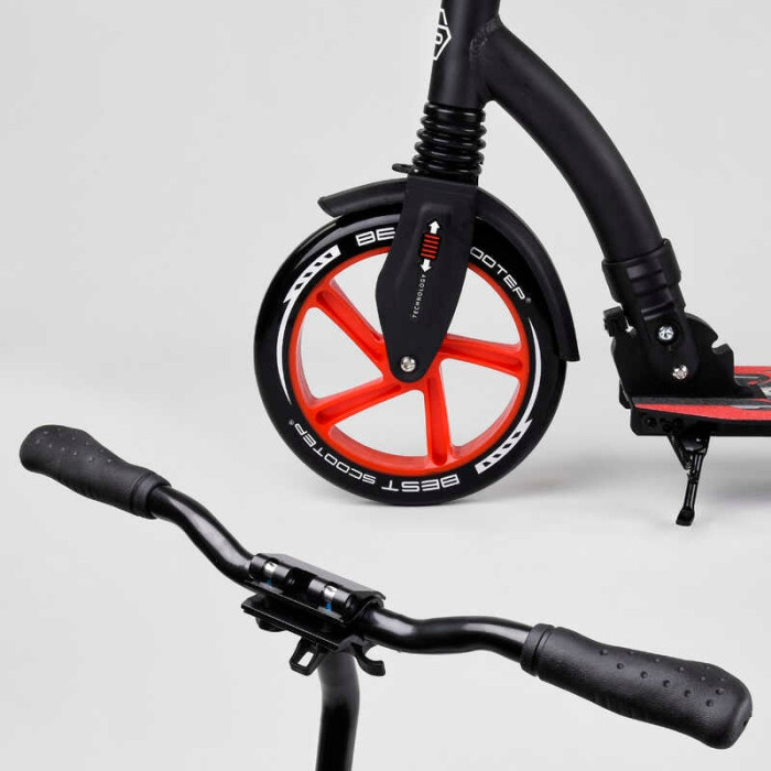 Самокат двухколесный Best Scooter 40860 колеса PU - переднее 23 см заднее - 20 см 1 амортизатор широкий руль зажим руля Best Scooter