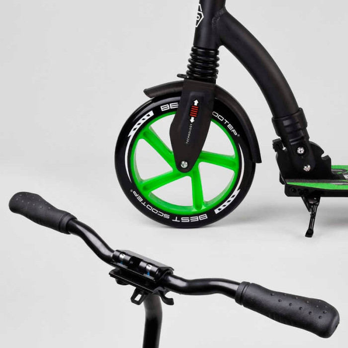 Самокат двухколесный Best Scooter 52266 колеса PU - переднее 23 см заднее - 20 см 1 амортизатор широкий руль зажим руля Best Scooter