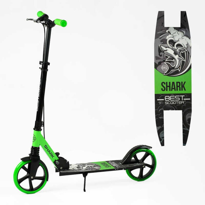 Самокат двухколесный Best Scooter SH-50730 SHARK с ручным тормозом зажим руля колеса PU - 20 см 1 амортизатор Best Scooter