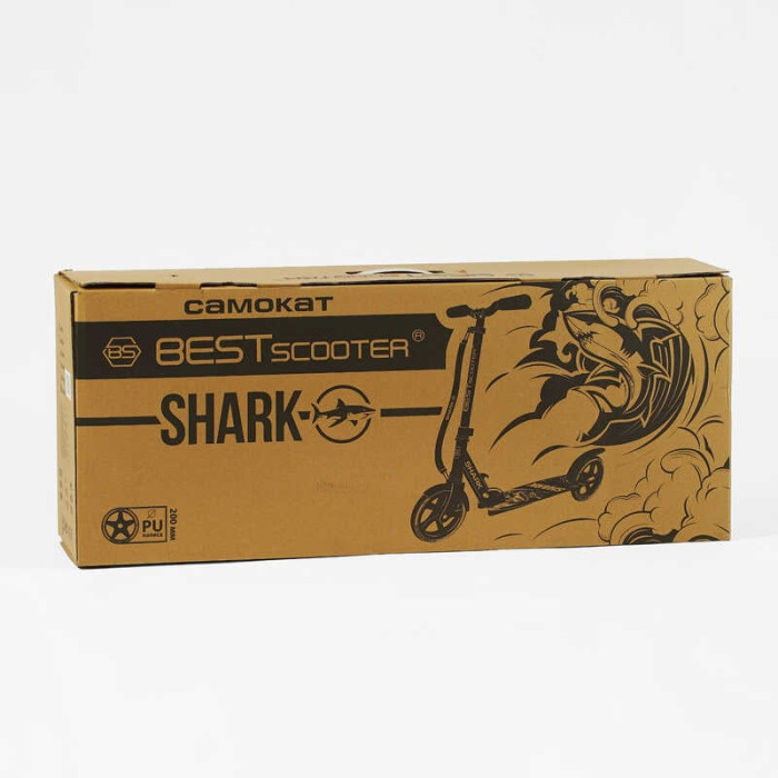 Самокат двухколесный Best Scooter SH-50730 SHARK с ручным тормозом зажим руля колеса PU - 20 см 1 амортизатор Best Scooter