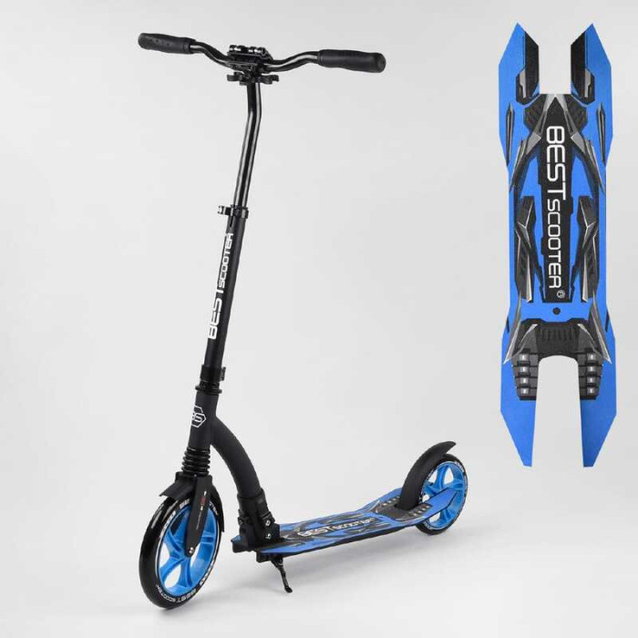 Самокат двухколесный Best Scooter 54664 колеса PU - переднее 23 см заднее - 20 см 1 амортизатор широкий руль зажим руля Best Scooter