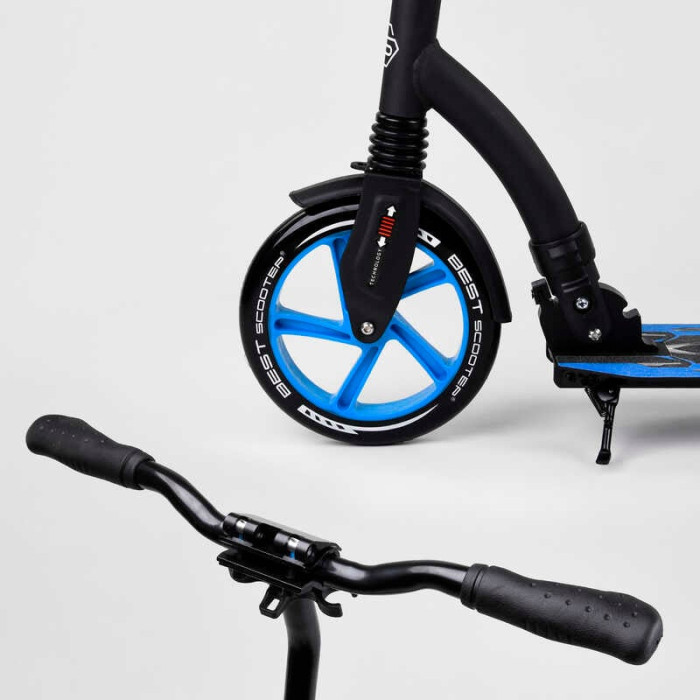 Самокат двухколесный Best Scooter 54664 колеса PU - переднее 23 см заднее - 20 см 1 амортизатор широкий руль зажим руля Best Scooter