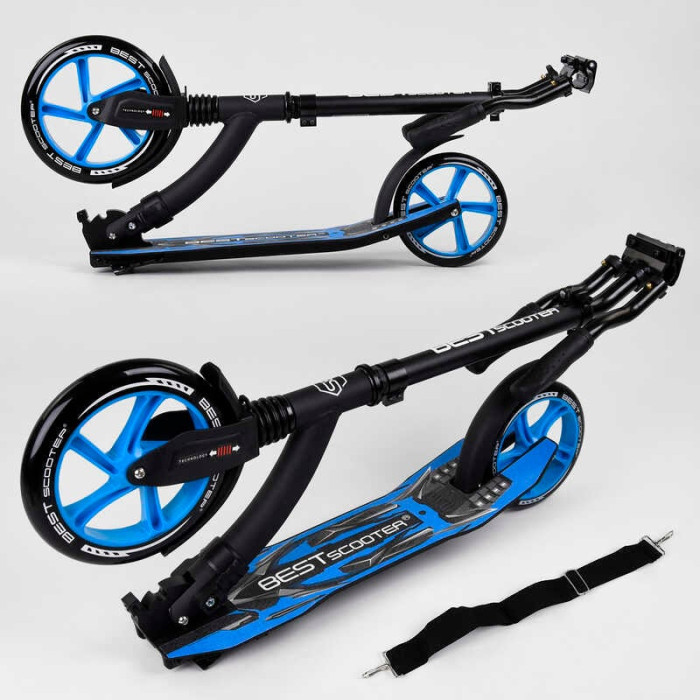 Самокат двухколесный Best Scooter 54664 колеса PU - переднее 23 см заднее - 20 см 1 амортизатор широкий руль зажим руля Best Scooter