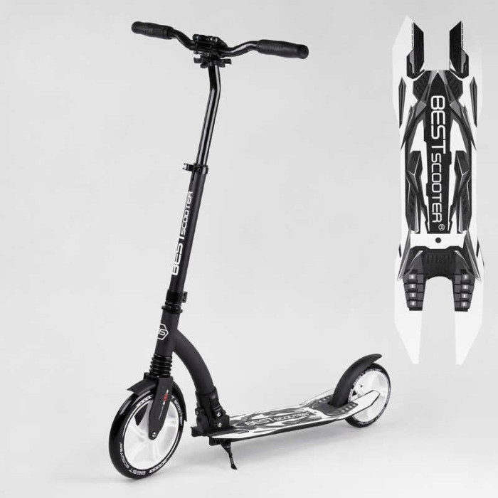 Самокат двухколесный Best Scooter 75343 колеса PU - переднее 23 см заднее - 20 см 1 амортизатор широкий руль зажим руля Best Scooter