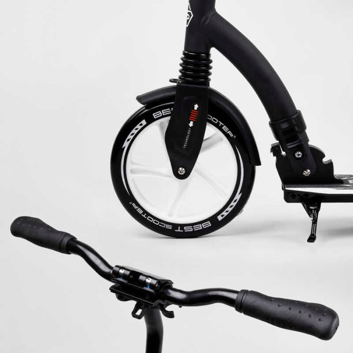 Самокат двухколесный Best Scooter 75343 колеса PU - переднее 23 см заднее - 20 см 1 амортизатор широкий руль зажим руля Best Scooter