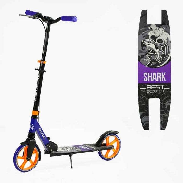 Самокат двухколесный Best Scooter SH-10042 SHARK с ручным тормозом зажим руля колеса PU - 20 см 1 амортизатор Best Scooter