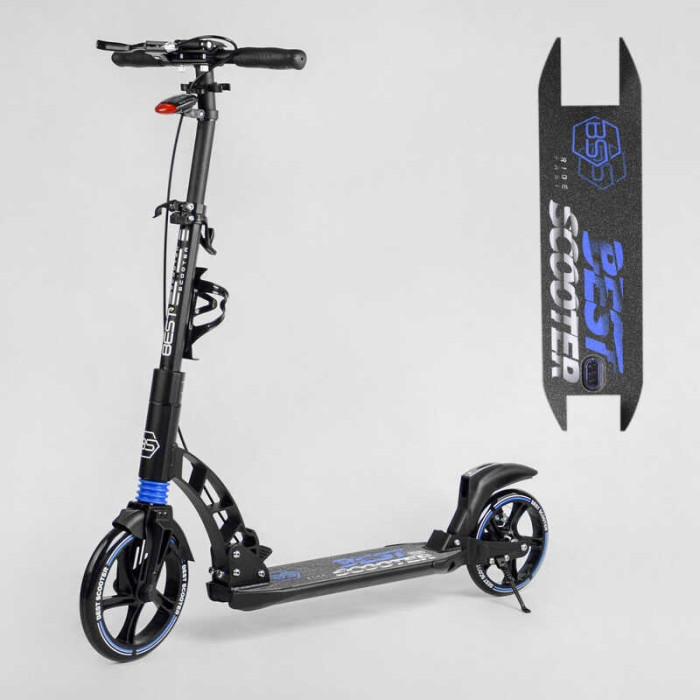 Двухколесный самокат Best Scooter 90166-B ФАРА переднее колесо PU 230 мм заднее колесо 200мм 2 амортизатора дисковый тормоз зажим руля Best Scooter