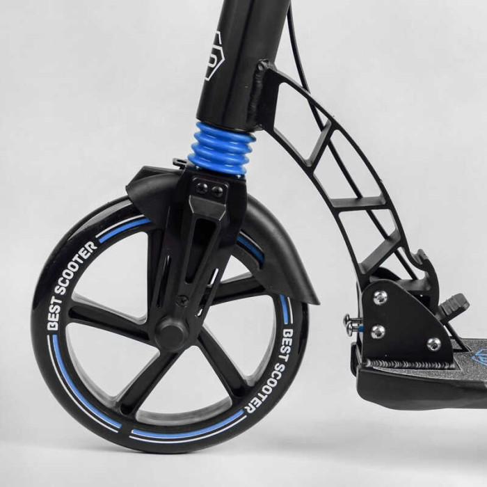 Двухколесный самокат Best Scooter 90166-B ФАРА переднее колесо PU 230 мм заднее колесо 200мм 2 амортизатора дисковый тормоз зажим руля Best Scooter