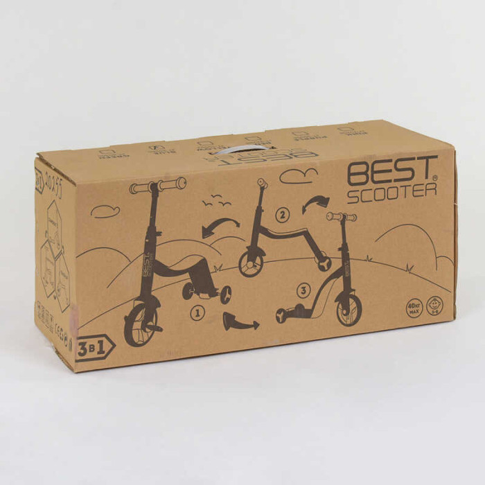Самокат 3в1 JT 28288 Best Scooter самокат-велобег-велосипед КРАСНЫЙ свет 8 мелодий PU колеса переднее колесо d=20см задние d=11см Best Scooter