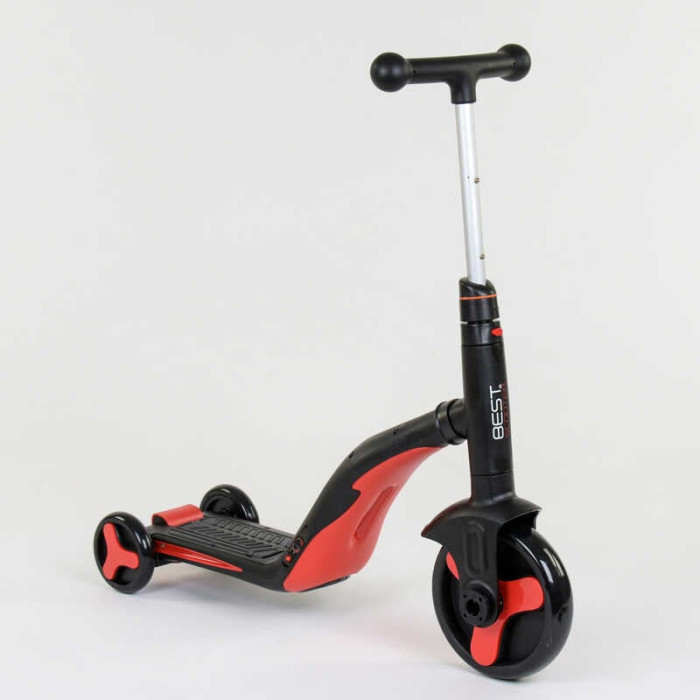 Самокат 3в1 JT 28288 Best Scooter самокат-велобег-велосипед КРАСНЫЙ свет 8 мелодий PU колеса переднее колесо d=20см задние d=11см Best Scooter