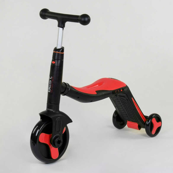 Самокат 3в1 JT 28288 Best Scooter самокат-велобег-велосипед КРАСНЫЙ свет 8 мелодий PU колеса переднее колесо d=20см задние d=11см Best Scooter