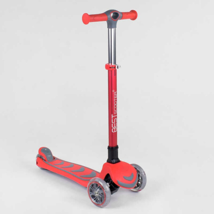 Самокат трехколесный 92606 Best Scooter КРАСНЫЙ складной алюминиевый руль 4 колеса PU со светом d=12 см Best Scooter