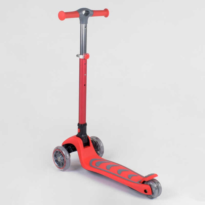 Самокат трехколесный 92606 Best Scooter КРАСНЫЙ складной алюминиевый руль 4 колеса PU со светом d=12 см Best Scooter