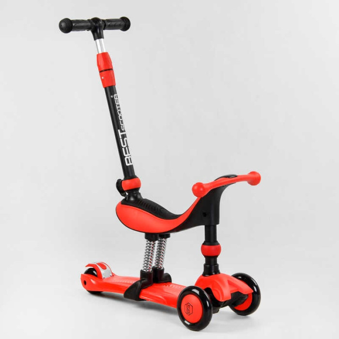 Самокат-велобег 3в1 трехколесный BS-71899 Best Scooter 3 колеса PU со светом сидение амортизаторы родительская ручка Best Scooter