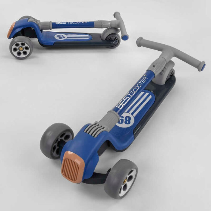 Самокат трехколесный RS-8999 Best Scooter СИНИЙ складной алюминиевый руль 3 колеса PU со светом d=120*50мм Best Scooter