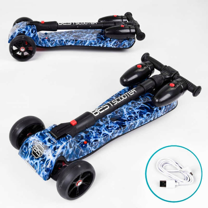 Самокат Best Scooter MAXI 46189 с парогенератором МУЗЫКА ДЫМ ТУРБИНЫ пластмассовые колеса PU 120х40мм складной алюминиевый руль Best Scooter