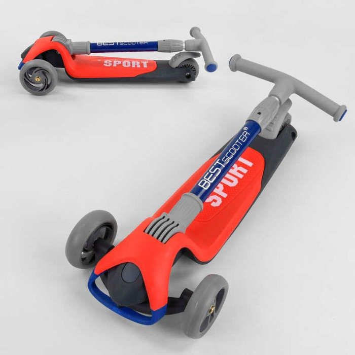 Самокат трехколесный F-44077 Best Scooter КРАСНЫЙ складной алюминиевый руль 3 колеса PU со светом d=120*35мм Best Scooter