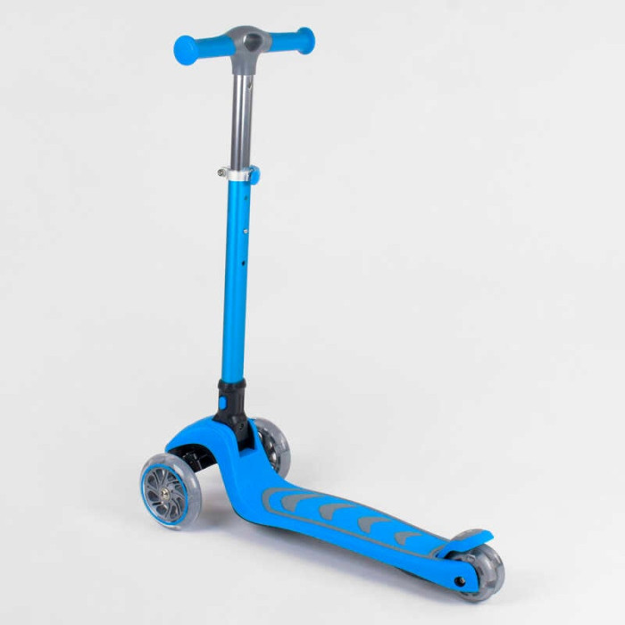 Самокат трехколесный 38603 Best Scooter ГОЛУБОЙ складной алюминиевый руль 4 колеса PU со светом d=12 см Best Scooter