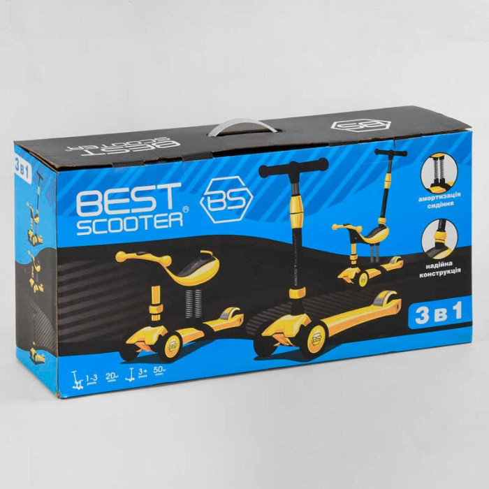 Самокат-велобег 3в1 трехколесный BS-23180 Best Scooter 3 колеса PU со светом сидение амортизаторы родительская ручка Best Scooter